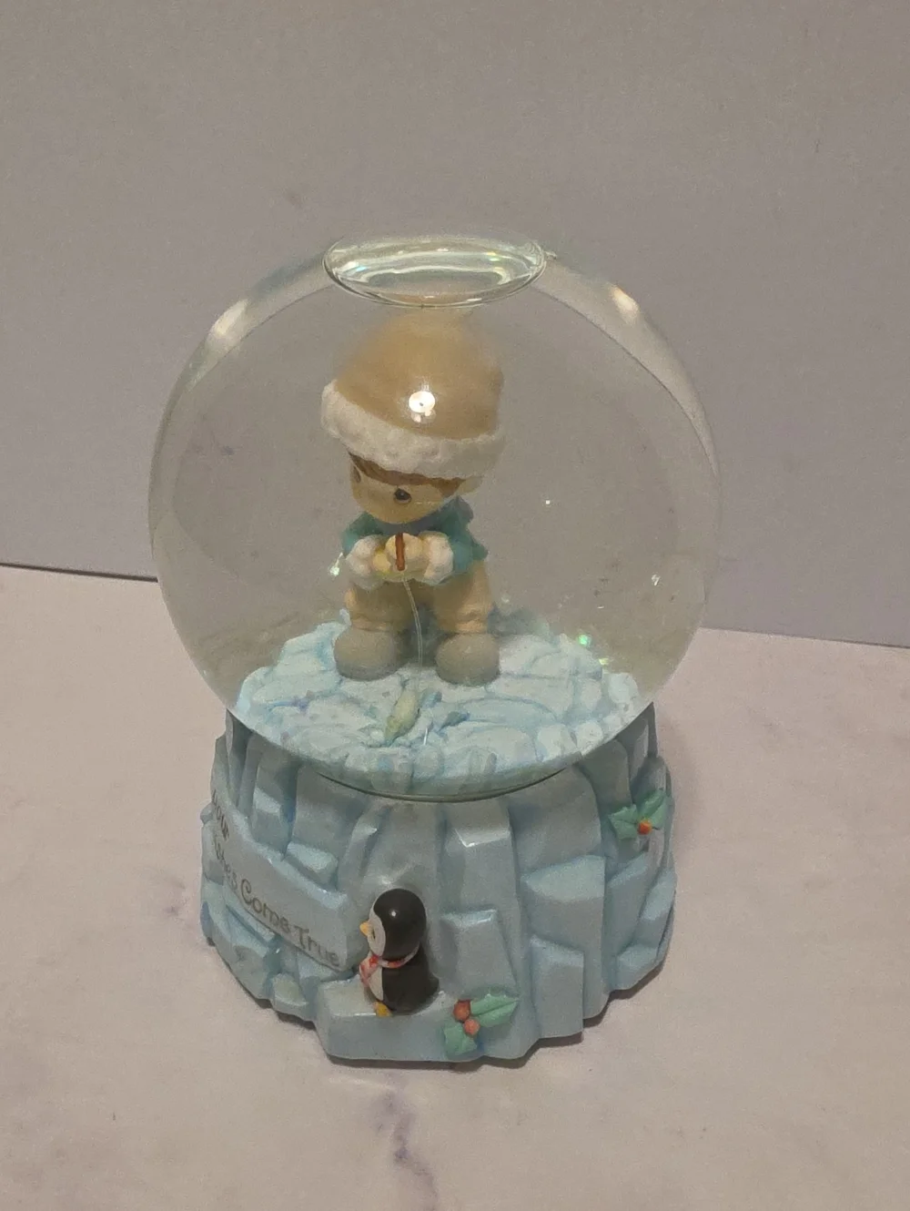 Precious Moments Winter Snow Globe Figurine with Penguin Accents - Light Blue